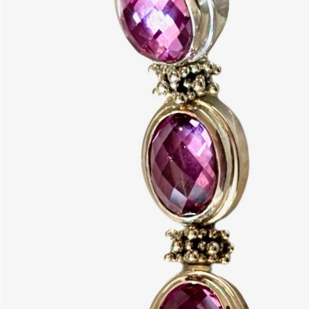 Michael Dawkins Oval Checkerboard Simulated Pink Sapphire/SS Bracelet - Picture 4 of 8